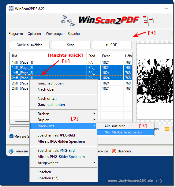 Rckwrts Sortierung der Scans alle oder nur markierte!