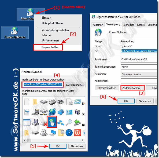 Cursor-Optionen Symbol ändern unter Windows-10!