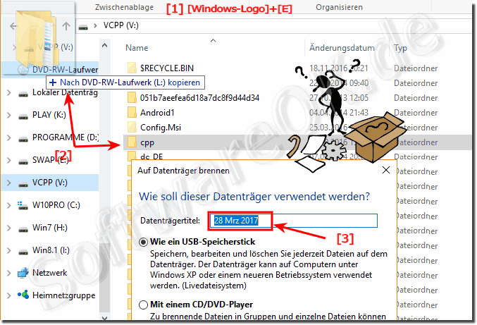 Daten auf ein CD oder DVD unter Windows-10 Brennen!