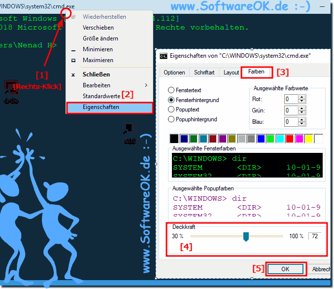 In der Windows 10 Eingabeaufforderung cmd.exe Transparenz aktivieren und anpassen!