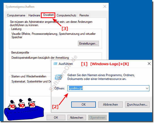 Starten der erweiterten Systemeigenschaften in Windows!