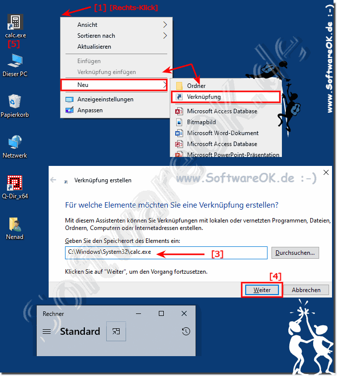 Taschenrechner Verknüpfung am Windows 10 Desktop!