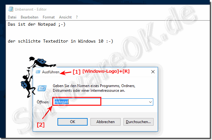 Text Editor über das Ausführen-Dialog in Windows-10 starten!