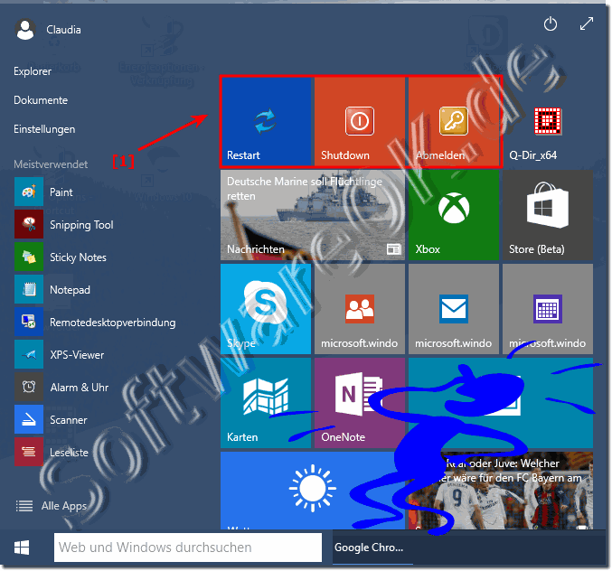 Verknüpfung Windows 10 Shutdown, Restart im Start-Menü!