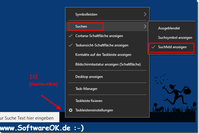 Web Suchfeld in der Task-Leiste von Windows 10  deaktiviert!