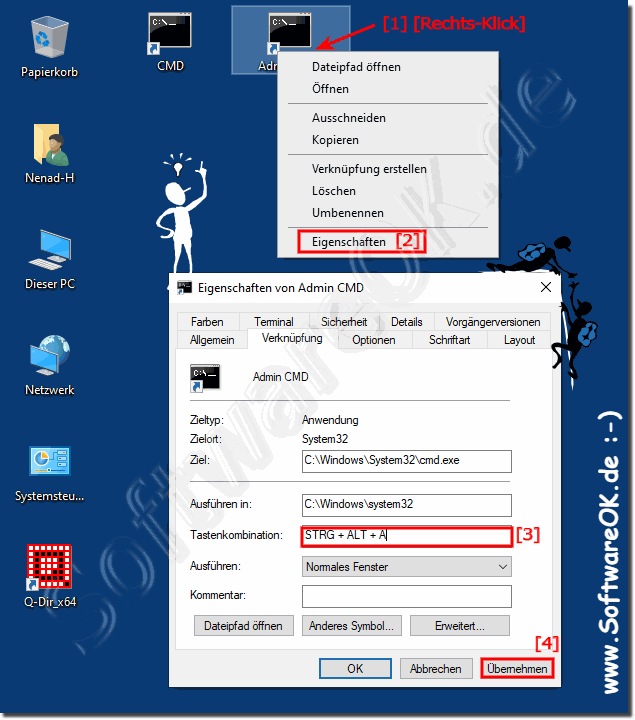 Windows-10 Eingabeaufforderung Tastenkürzel!