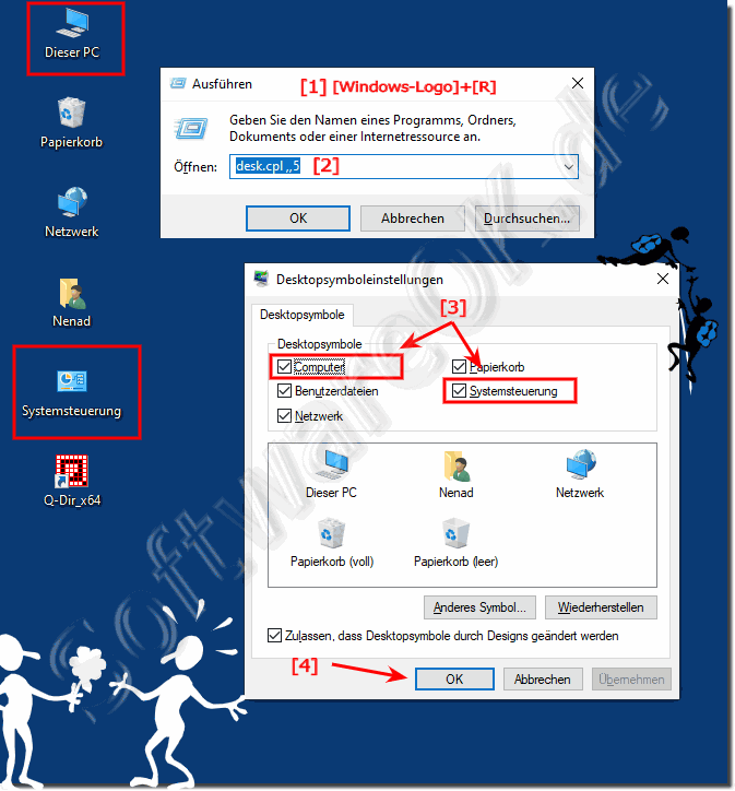 Windows 10 Arbeitsplatz, Computer und Systemsteuerung am Desktop!