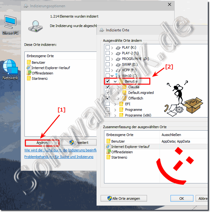 Windows 10 Such-Indizierung Ordner entfernen oder hinzufügen!