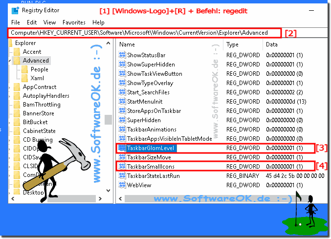 Windows 10 Taskleiste Gruppieren und Kleine Symbole Registry!