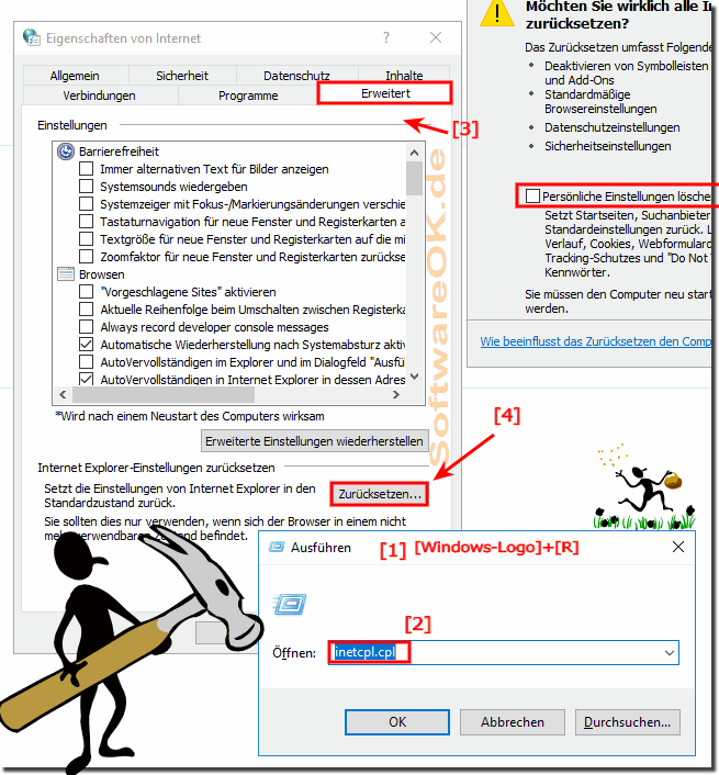 Zurcksetzen der Internet Explorer Einstellungen in Windows!