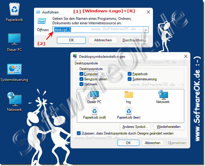 Anpassen welche Desktopsymbole unter MS Windows Betriebssystem angezeigt werden!
