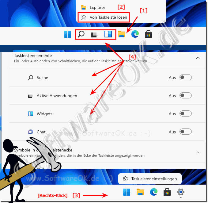 Standard Taskleisten Symbole bei Windows 11 entfernen!