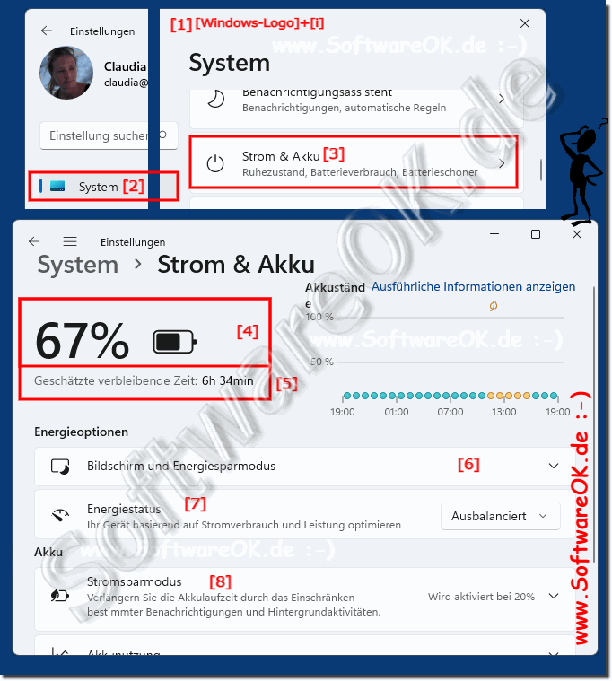 Unter Windows 11 den Akku Status und Einstellungen finden! 