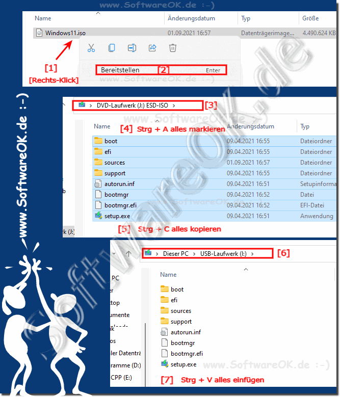 Windows 11 Installation Daten auf den USB-Stick Kopieren!