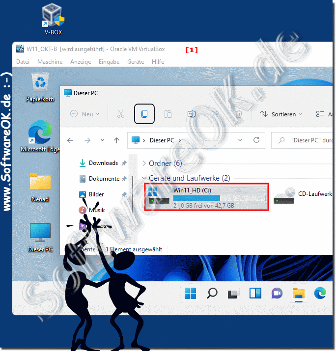Windows 11 auf Virtual Box auf 43 GB HD!