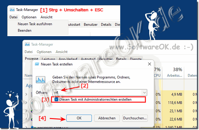 Windows Terminal als Administrator über den Windows 11 Taskmanager!