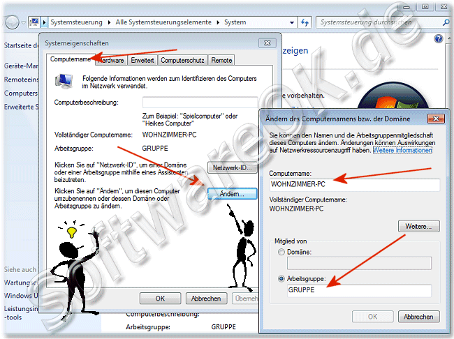 Bei Windows-7 die Arbeitsgruppe und den Computername ndern!