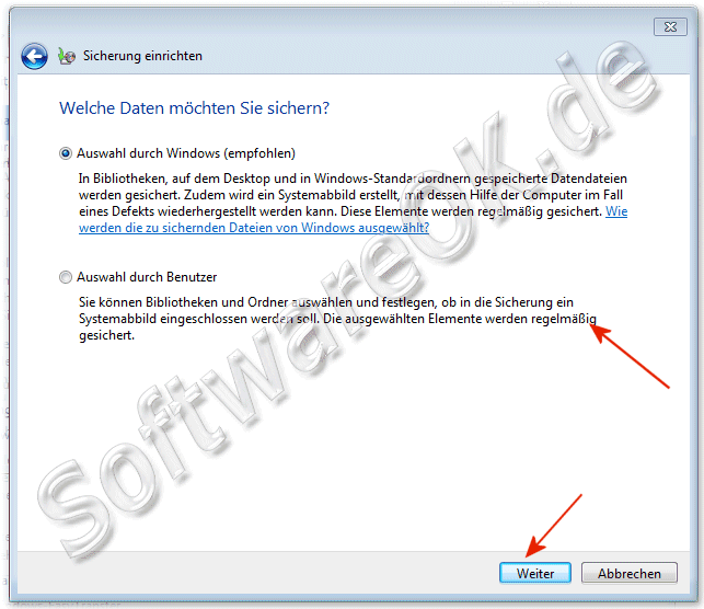  Auswahl der zu sichernden Daten in Windows-7!
