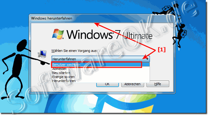 Benutzer wechseln ber das Windows 7 Herunterfahren Dialog!