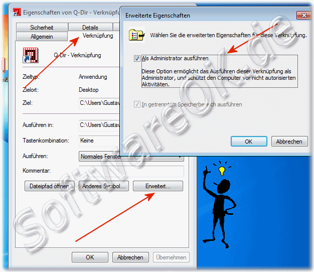 Windows-7 Programme über eine Desktop-Verknüpfung dauerhaft als Administrator starten bzw öffnen