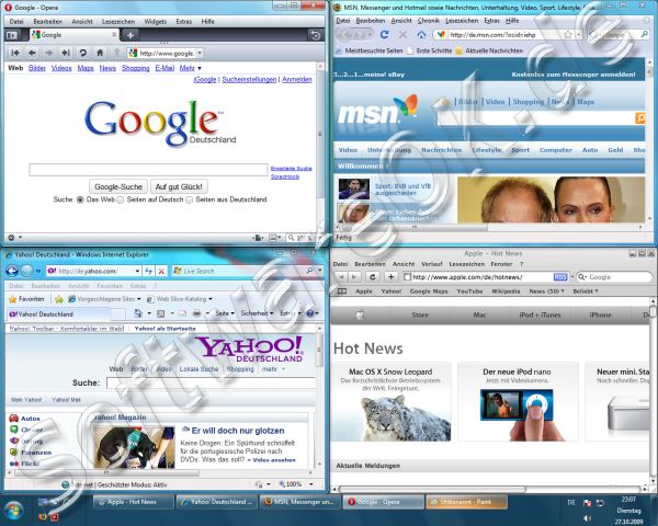 Windows-7 Firefox 3.5 / Opera 10/ Internet-Explorer 8 / Safari 3.5