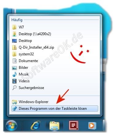 Windows-7 Taskleiste Programme entfernen