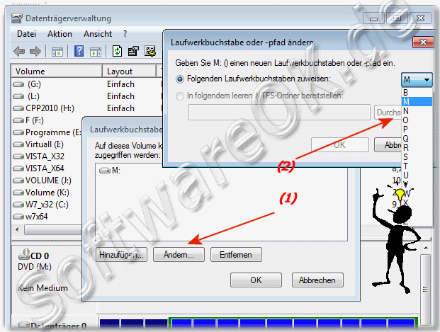 Windows-7 Laufwerkbuchstaben und -pfade bei DVD-ROM und CD-ROM Laufwerken zuweisen