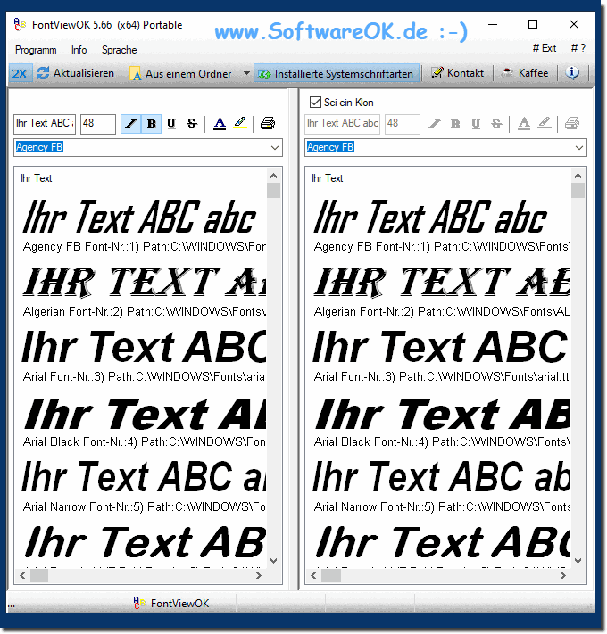 Auflisten und Vergleichen der Schriftarten in Windows-8 und 8.1 mit FontViewOK