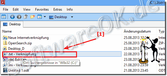 Aufrufen der Windows-7, 8, 8.1 Explorer Such-Verknüpfung in Q-Dir!