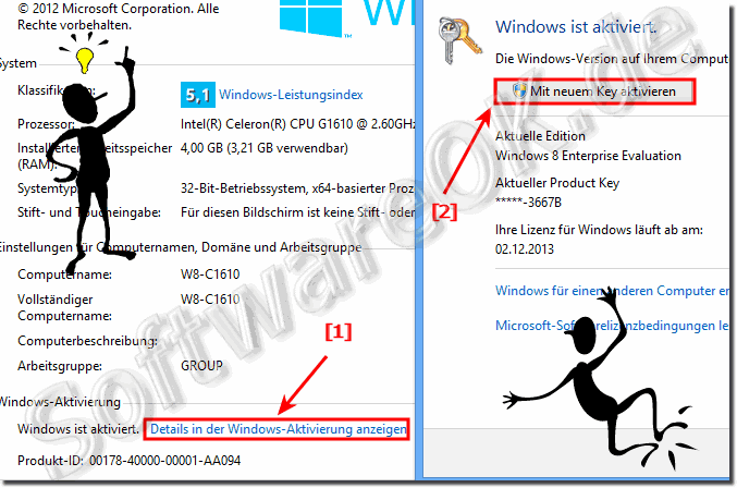 Das  Win-8 und 8.1 mit einem neuem Key aktivieren über Windows-X, System!
