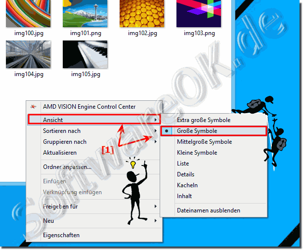 Im Windows Explorer ändern der Symbolgröße über das Kontextmenü!