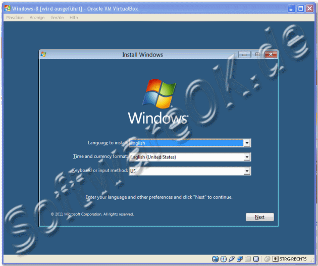 Installation von Windows-8 auf Oracle VM VirtualBox