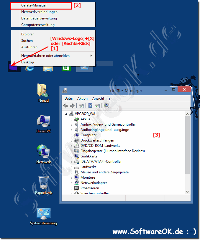 Starten des Geräte-Managers über das Windows-X Menü in Win-8/8.1!