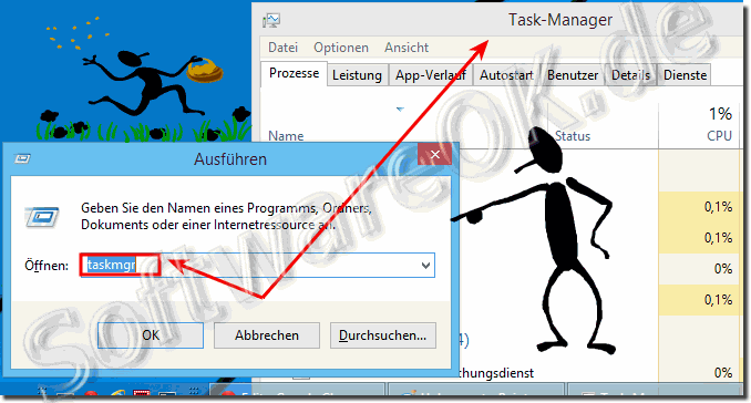 Task-Manager über das Ausführen Fenster in Windows 8.1 oder 8 starten!