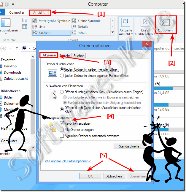 Wie kann ich die Windows-8 Favoriten im Navigationsbereich ausblenden (Verzeichnisbaum, anzeigen) ?