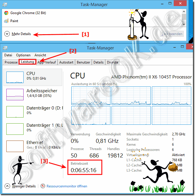 Wie lange läuft mein Windows-8.1 / 8 PC-System schon?