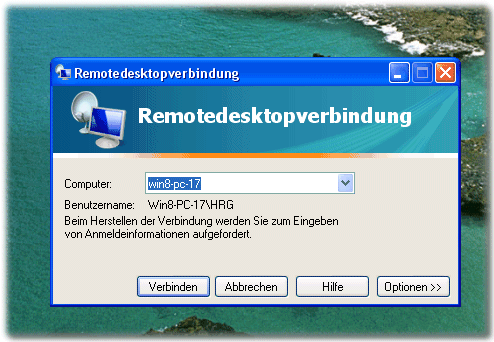 Windows-XP Remotedesktopverbindungs Programm mstsc.exe starten
