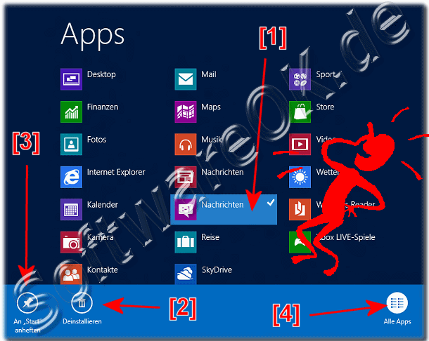 Windows 8 App-s (Anwendungen) zum Win8 Start-Menü hinzufügen