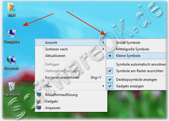 Windows 8 Desktop Symbole verkleinern