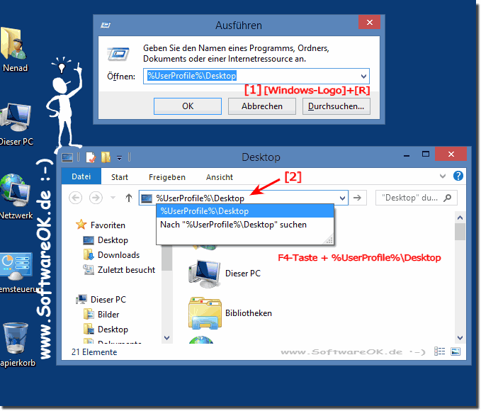 Wo befindet sich der Ordner Desktop in Windows 8?