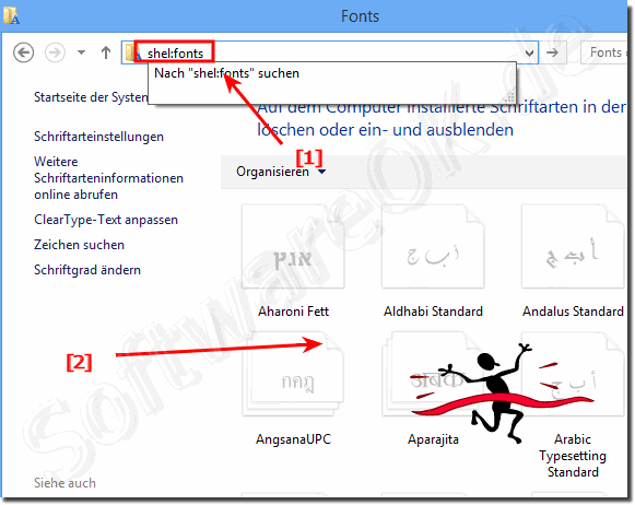 Wo finde ich die Windows-8 Schriftarten bzw. den Fonts Ordner (öffnen)?