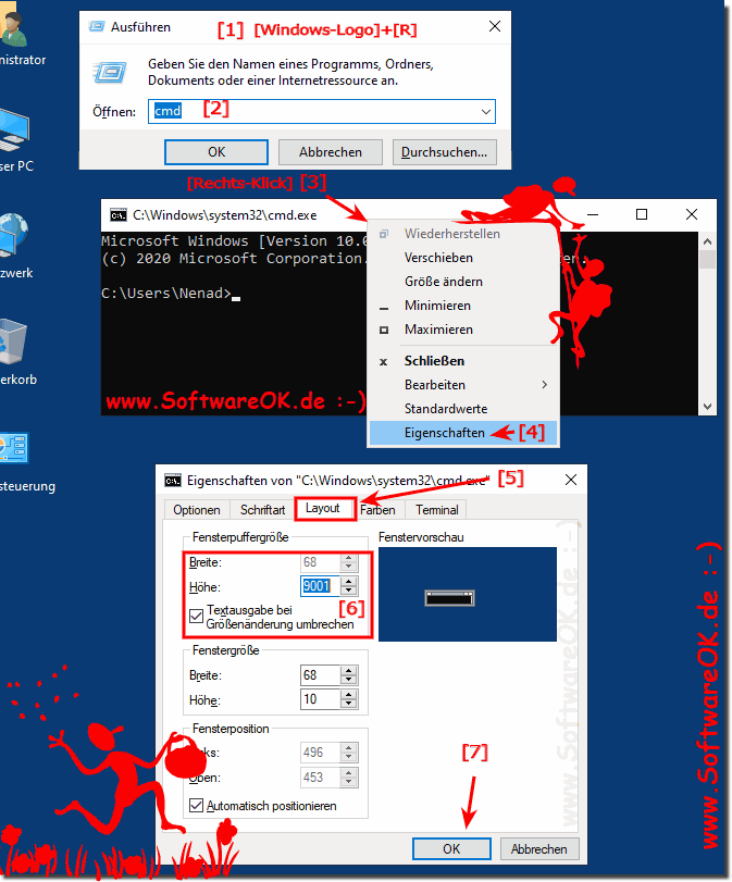 Ändern der Bildschirmpuffergröße der Windows-Eingabeaufforderung!