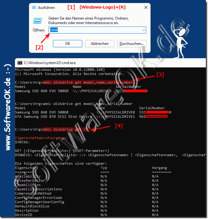 Seriennummer Ihrer Festplatte unter Windows 11, 10, ... per Eingabeaufforderung!
