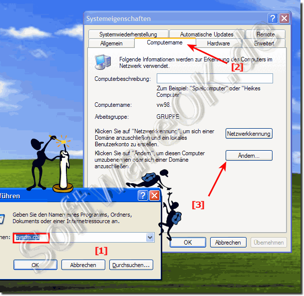 Arbeitsgruppe und Computername ändern unter Windows-XP!