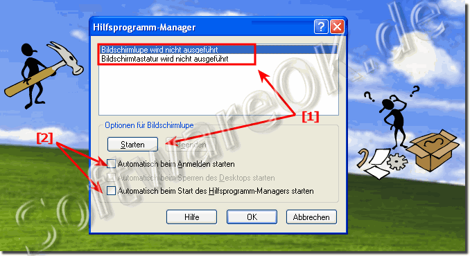 Bildschirmlupe oder Bildschirmtastatur unter Windows XP!