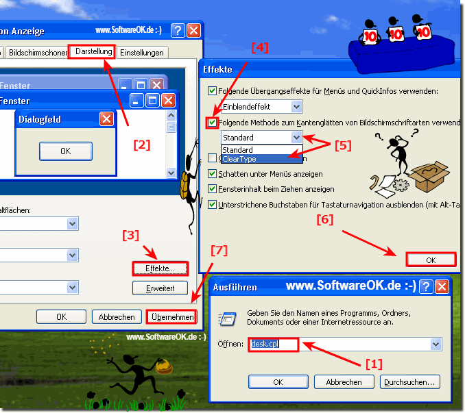 Clear Type bei Windows-XP aktivieren Kantenglättung für Schriftarten!