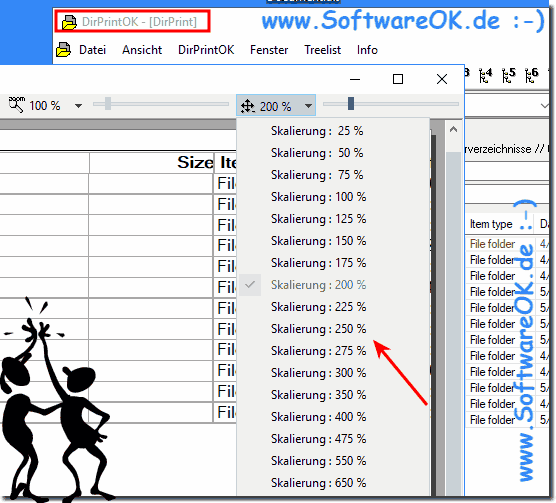 Verzeichnis, Windows, Schrift verkleinern, damit mehr vom Verzeichnisbaum auf die Seite passt