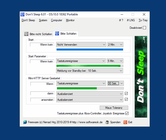 Wenn der Computer, oder Monitor nicht in den Schlafmodus wechselt!