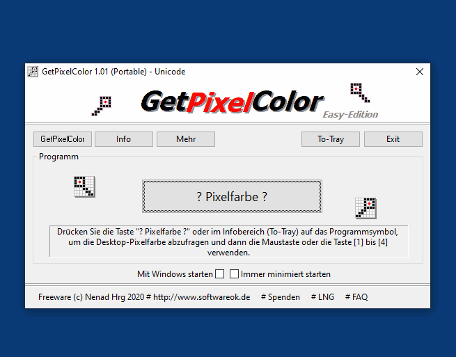 Sie knnen ganz einfach eine Pixelfarbe von Ihrem Desktop erhalten!