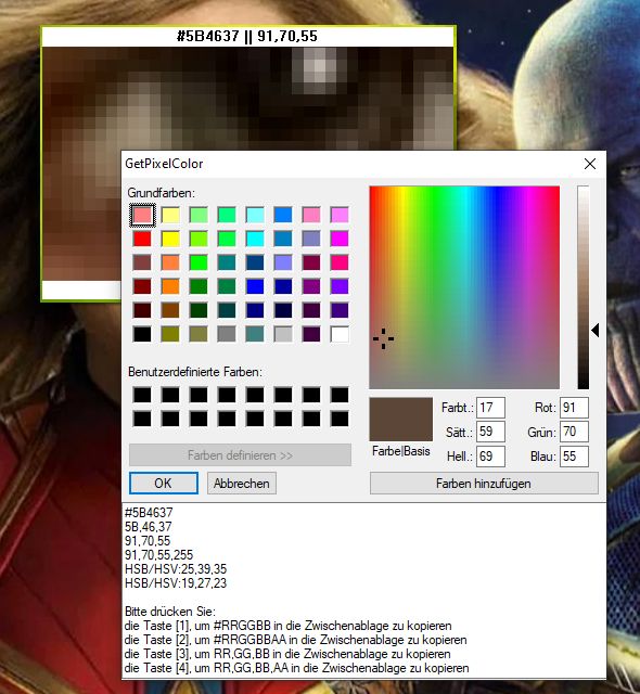 Perfekte Bearbeitung des RGB-Werts in berhmter Windows Color Picker / Palette!